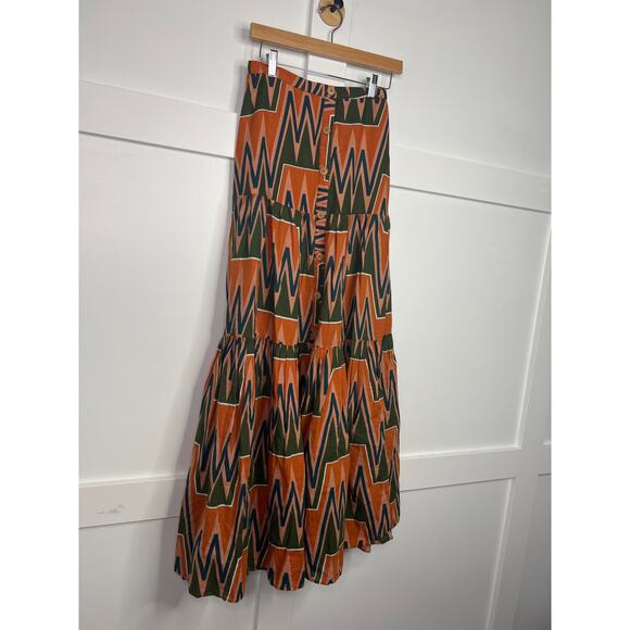 NEW Veronica Beard Geometric Linen Pleated Button Sundance Maxi Skirt Size: XS - Picture 3 of 7